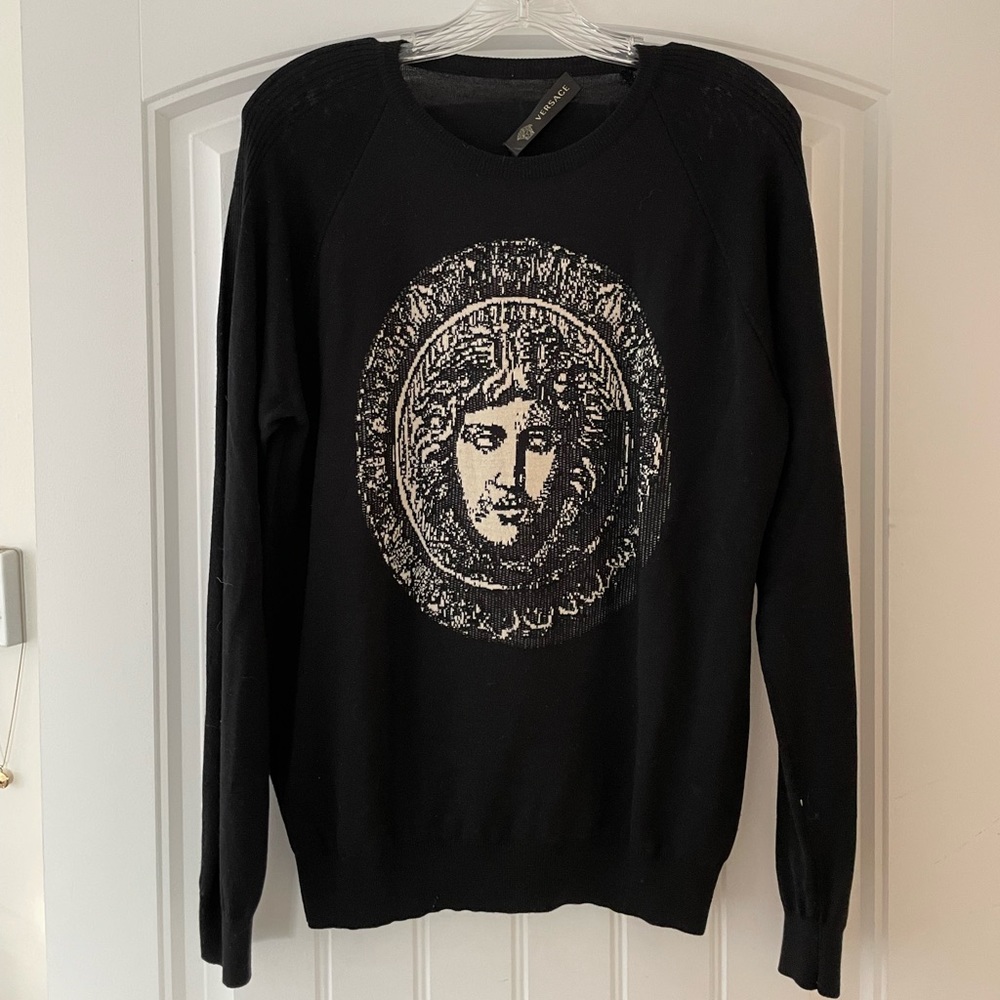 Versace Black & Cream Wool Medusa Sweater IT50